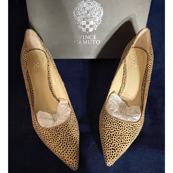 Vince Camuto Shoes - Vince Camuto Natural and Black Spotted Heels With Real Cow’s Fur SZ 10